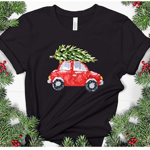 Cute Christmas Red Car Shirt, Christmas Toddler Tshirt, Christmas Car Shirt for Kids, Christmas Tree Shirt, Funky Christmas Car Shirt