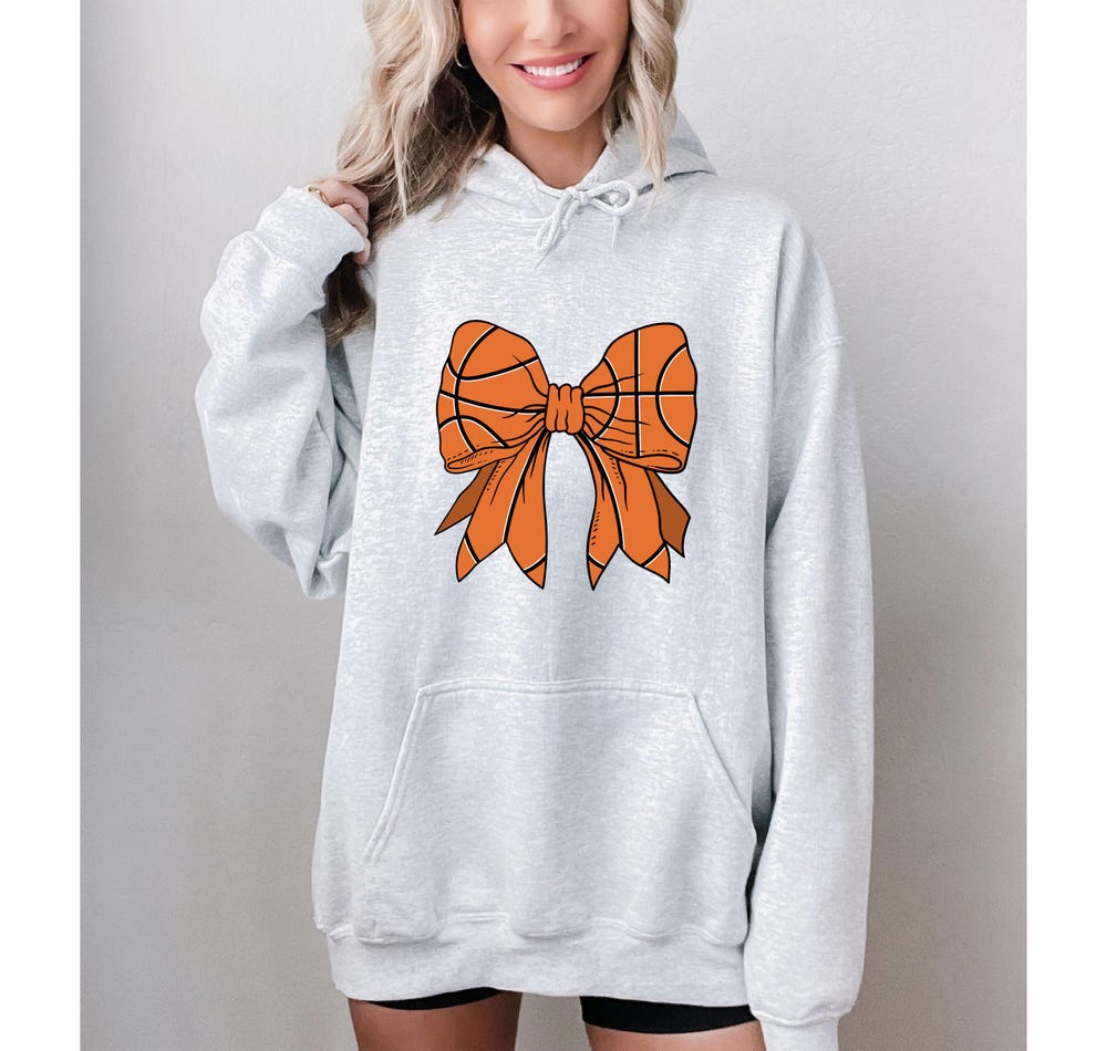 Snorider Design Basketball Bow Sweatshirt, Coquette Basketball Sweater, Cute Basketball Mom Crewneck, Gift For Basketball Lover, Cute Basketball Pullover