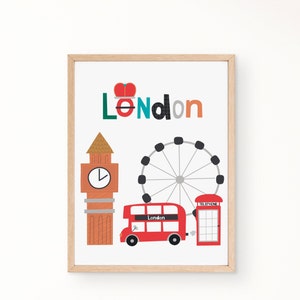 London Nursery Print, London Bus Wall Art Printable Boy Room Decor British Nursery Wall Art, London Decor Kids Wall Art London Red Bus Print