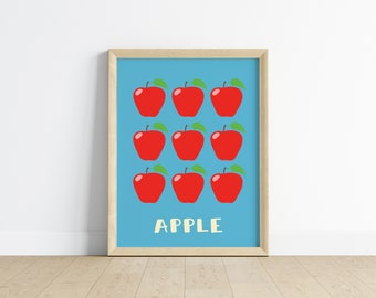 Apple Poster, Mordern kids Wall Art, Fruit Print, Colourful Wall Decor, Boho Art Print for Kids, Printable Kids Decor, Fruits Nursery Decor