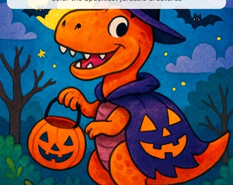 Pages de coloriage d'Halloween avec des dinosaures pour enfants, livre de coloriage de dinosaures à imprimer au format PDF