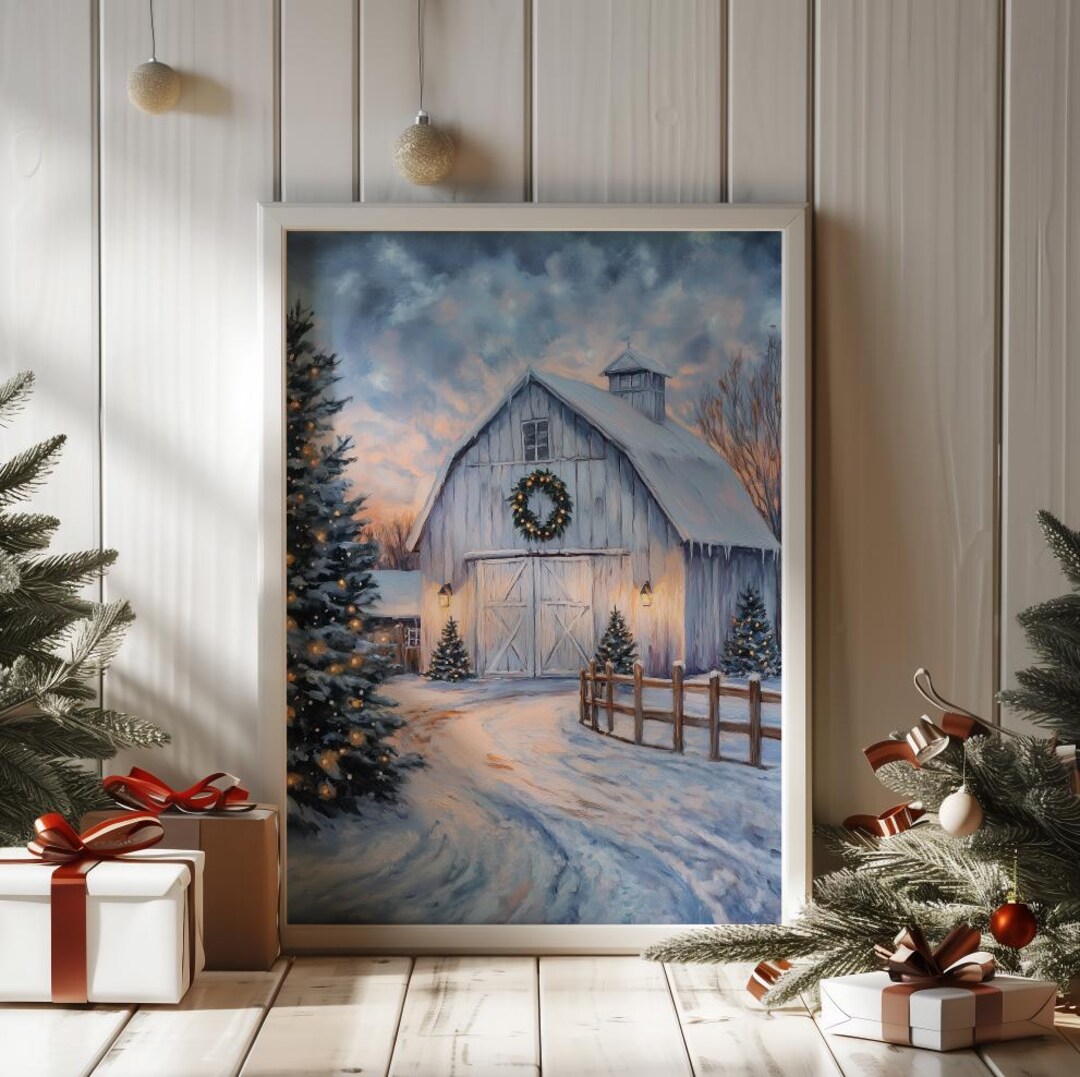 PRINTABLE Winter Wall Art Rustic Christmas Barn Wall Art, Christmas ...