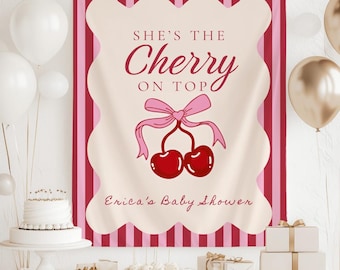 Trendy She's The Cherry on Top Baby Shower, Cherry Themed Party Backdrop, Cherry Baby Shower Welcome Sign, Cherry Baby Shower Decorations