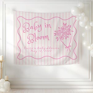 Custom Baby in Bloom Baby Shower Tapestry, Floral Baby Shower Backdrop, Personalized Baby Girl Shower Decor, Blush Pink Baby Shower Decor