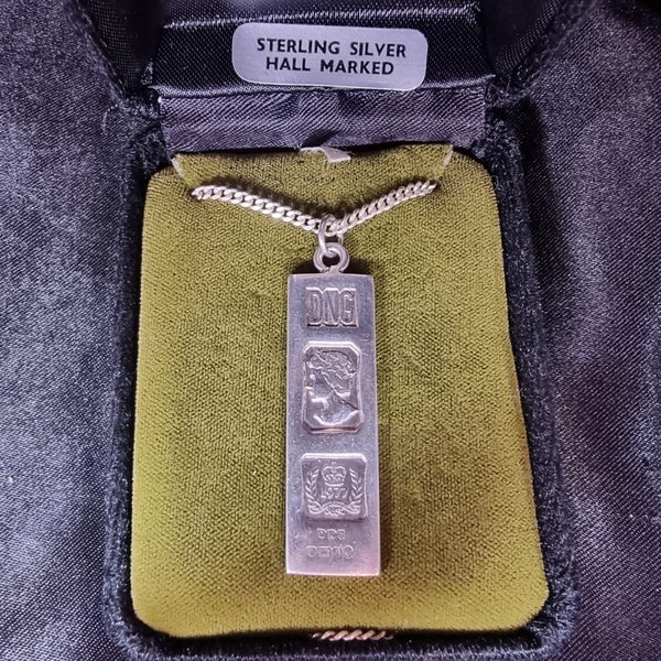 Sterling silver 1977 jubilee ingot with belcher chain, 24"