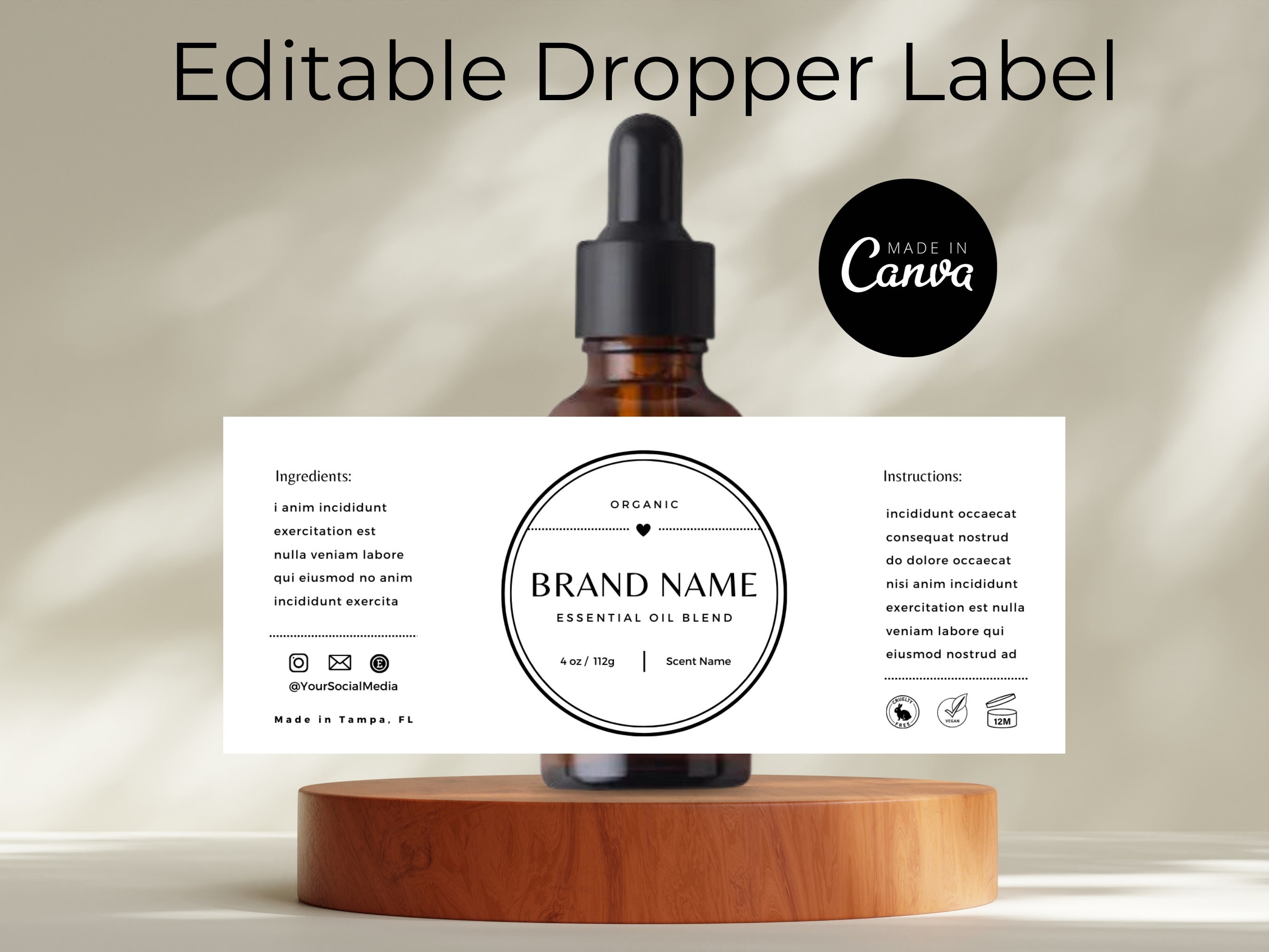 Editable Dropper Label Rectangle Product Template - Etsy