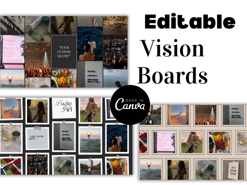 New Years Vision Board Digital Template Edit in Canva Mood Board New