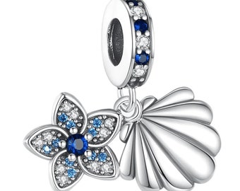 Breloques en argent 925Charms adaptables pour bracelet Pandora, COQUILLE ET FLEUR, argent sterling s925 et pierre zircon blanc, cadeau de Noël