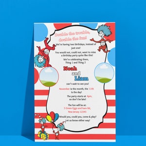 Thing 1 and Thing 2 birthday Invitation Birthday Party Invite Digital Download Add Your Own Image Kids Invitation image 6