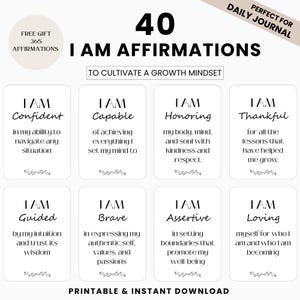 I Am Vision Board Manifesting Affirmations Tableau d'humeur imprimable pour femmes Citations inspirantes Kit de cartes à affirmation positive