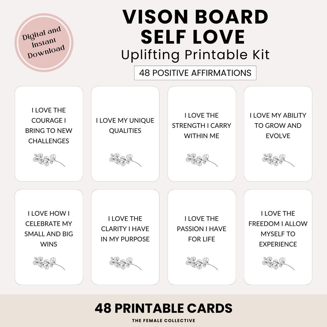 Self Love Uplifting Affirmations Vision Board Kit Affirmatives Daily ...