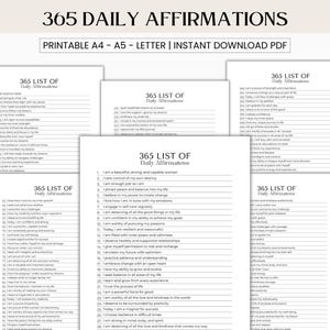 Lista de 365 afirmaciones (descarga digital): Afirmaciones positivas diarias para mujeres (mantras imprimibles).