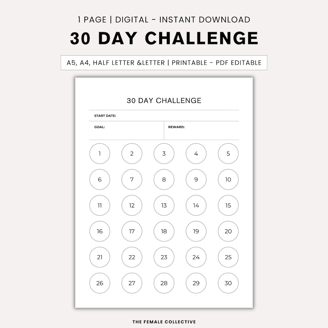 30 Day Challenge Goal Tracker Printable Progress Tracker Goal Settings ...