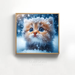 Kitten playing Snow Wall Art, Baby Cat Print, Girls Bedroom Decor, Baby Animal print, Printable Digital Download