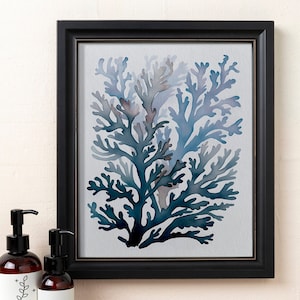 Coral Seaweed, Navy Blue Watercolor, Nature Artwork, Botanical Print, Nautical Room Decor, Beach House Art, Digital Instant Download