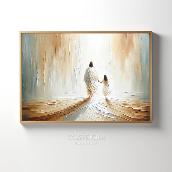 Walking with Jesus | Jesus Christ Walking With a Girl | Bible Art | Christian Art | Jesus Painting | Wall Art | Digital Download Printable