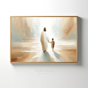Jesus Christ Walking With a Boy | Walking with Jesus  | Bible Art | Christian Art | Jesus Painting | Wall Art | Digital Download Printable