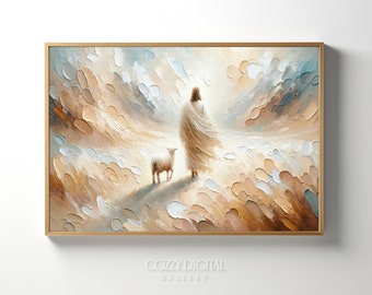 Embrace Faithful Art &#39;Jesus Leaves The 99&#39; - The Lost Sheep | Jesus Inspired Home Christian Decor | Bible-Themed Horizontal Wall Art