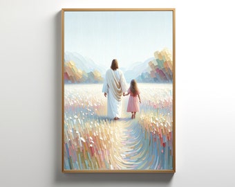 Girl Walking with Jesus | Jesus Christ Walking | Bible Art | Christian Art | Jesus Painting | Wall Art | DIGITAL DOWNLOAD Printable
