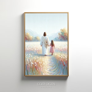 Girl Walking with Jesus | Jesus Christ Walking | Bible Art | Christian Art | Jesus Painting | Wall Art | DIGITAL DOWNLOAD Printable