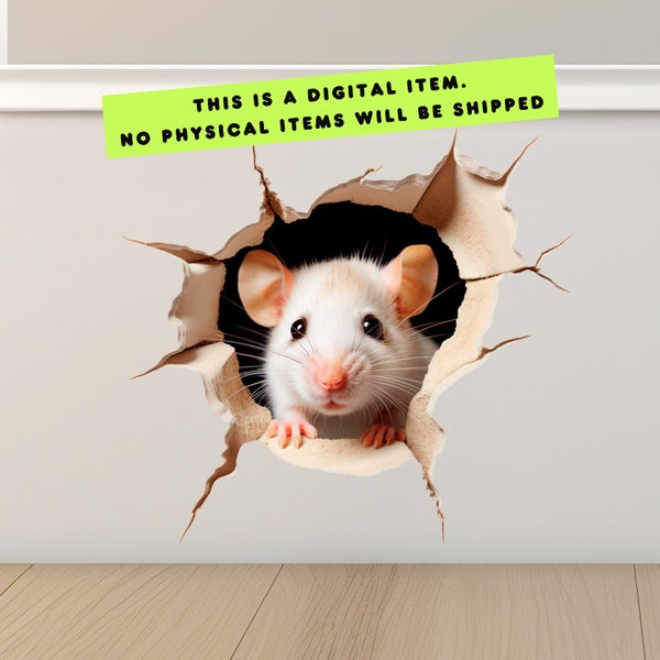 Realist Mouse Hole, Printable Wall Decal Sticker, Wall Decor, Baseboard or Wall Sticker Decal, Instant Digital Download