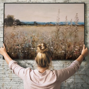 Printable Wildflower Field Landscape Oil Painting, Vintage Art Print, Country Field Wall Art, Digital Instant Download