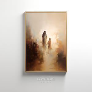 Jesus heilt die blutende Frau, Bibel abstrakte Wandkunst, Frau berührt Jesus, christliche Kunst Wohnkultur, christlicher Glaube Kunst Home Print