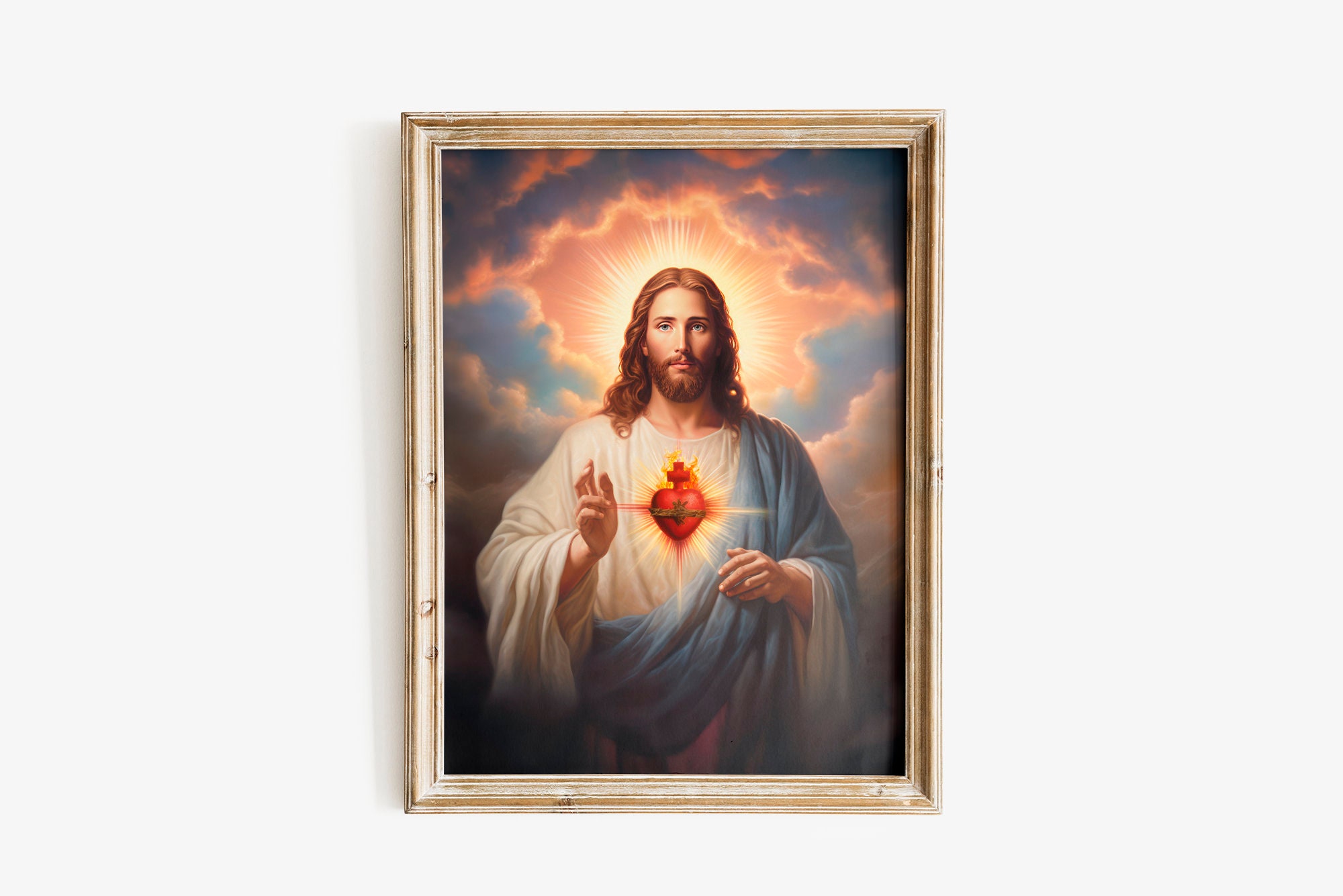 The Sacred Heart of Jesus, Jesus Wall Art Painting, Farmhouse Wall