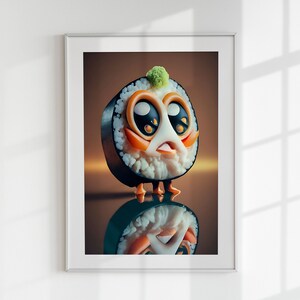 Cute Funny Sushi Poster, Food Print, Modern Kitchen Decor, Japanese, Food, Chef Print, Bar Art, Wall Art, Digital Instant Download Din A1