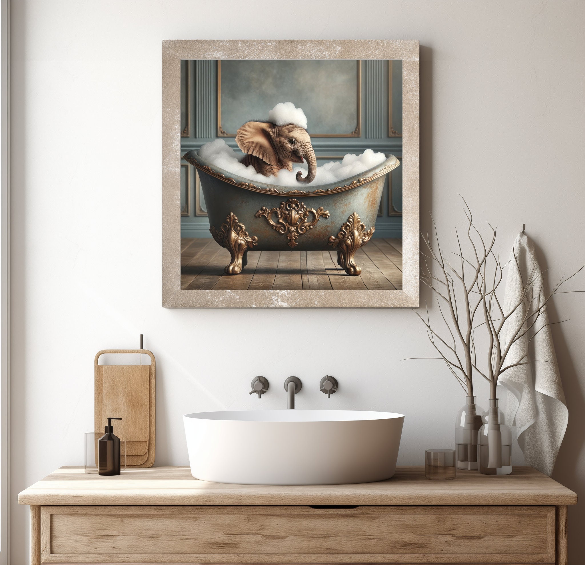 Cute Elephant in Tub Printable Wall Art Elephant Photo Elephant Art ...