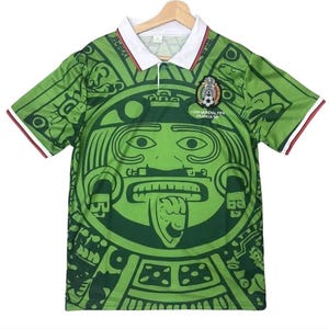Mexico Copa Mundial Francia 1998 Retro Adult Soccer Jersey Green Aztec Design Classic Football Shirt