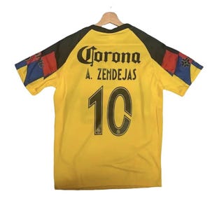New Club America Alejandro Zendejas Yellow Adult Soccer Jersey with Team Patch and Colorful Design Features