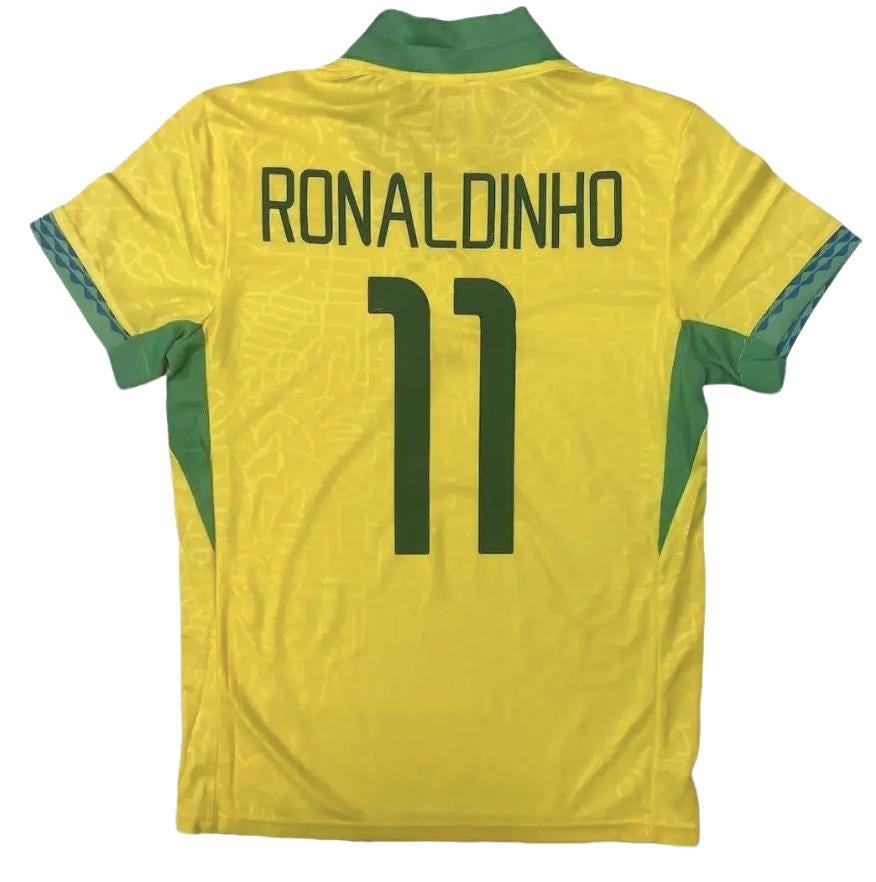 Ronaldinho Brazil Home Adult Soccer Jersey Yellow Green With