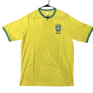 Brazil Yellow Adult Soccer Jersey with Green Trim and Unique Brazil Patch