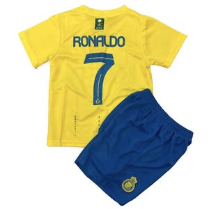Cristiano Ronaldo Alnassr Yellow Soccer Kids Kit with Ronaldo 7 Printed on Front