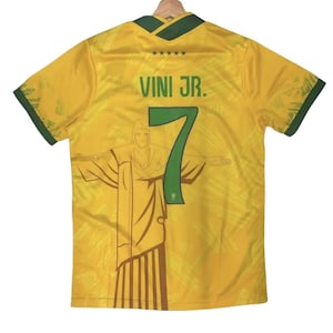 Brazil Cristo Redentor Limited Edition Yellow Vini Jr. Adult Soccer Jersey Number 7 Unique Team Shirt