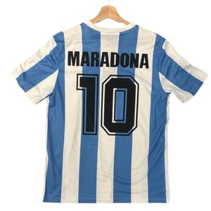 Diego Maradona Retro Argentina Adult Soccer Jersey - Classic Blue and White Striped Design with Number 10
