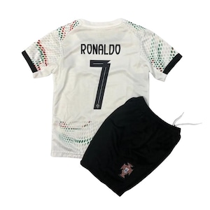 New Cristiano Ronaldo Portugal Soccer Kids Kit White with Ronaldo 7 Print Unique Team Apparel