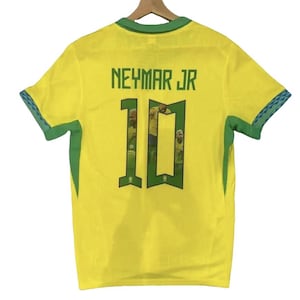Brazil Home Neymar Jr Soccer Jersey Yellow with Green Trim and Number 10 Face Design