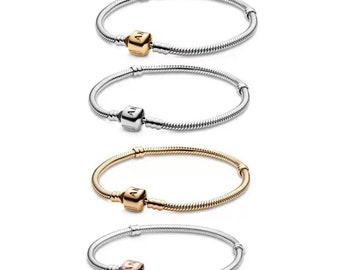 Bracelet à breloques style Pandora argent or rose, cadeau pour elle, Pandora style charm bracelet silver rose gold, gift for her