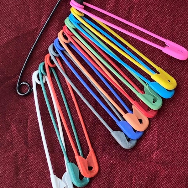 Colorful Stainless steel Safety pins set of 12, vibrant colors 2 inch