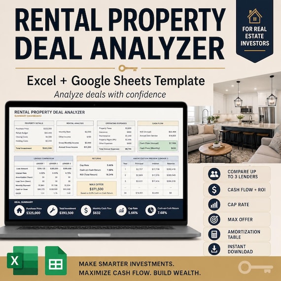 Rental Property Deal Analyzer: ROI, Cap Rate, Max Offer (Automated Financials)