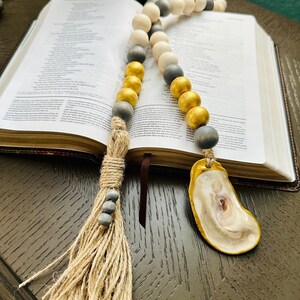 Open Ended Blessing Beads with Oyster Shell and Tassel, Gratitude Beads, Prayer Beads, Welcome Beads, Coastal Beach Decor, Oyster Decor