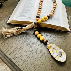 Open Ended Blessing Beads with Oyster Shell and Tassel, Gratitude Beads, Prayer Beads, Welcome Beads, Coastal Beach Decor, Oyster Decor