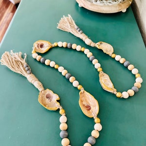 Oyster Shell Bead Garland with Tassels, Coastal Beach Decor, Oyster Decor, Beach Decor, Nautical Decor, Shell Gift