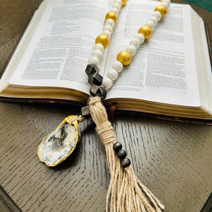 Open Ended Blessing Beads with Oyster Shell and Tassel, Gratitude Beads, Prayer Beads, Welcome Beads, Coastal Beach Decor, Oyster Decor