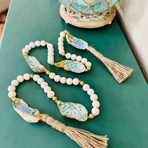 Oyster Shell Bead Garland with Tassels, Coastal Beach Decor, Oyster Decor, Beach Decor, Nautical Decor, Shell Gift