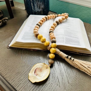Open Ended Blessing Beads with Oyster Shell and Tassel, Gratitude Beads, Prayer Beads, Welcome Beads, Coastal Beach Decor, Oyster Decor
