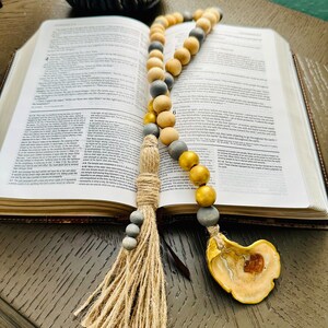 Open Ended Blessing Beads with Oyster Shell and Tassel, Gratitude Beads, Prayer Beads, Welcome Beads, Coastal Beach Decor, Oyster Decor
