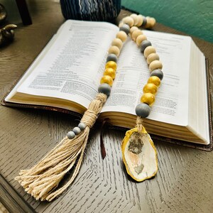 Open Ended Blessing Beads with Oyster Shell and Tassel, Gratitude Beads, Prayer Beads, Welcome Beads, Coastal Beach Decor, Oyster Decor
